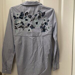 Zara Embroidered Striped Collar Shirt